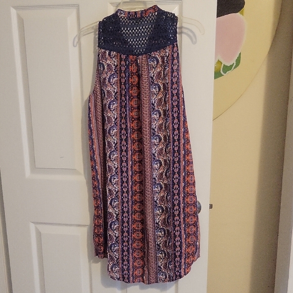 Boho Miss Me SzSm Sleeveless Paisley Sheer Dress, Cover tassel needlework vneck - Picture 4 of 5